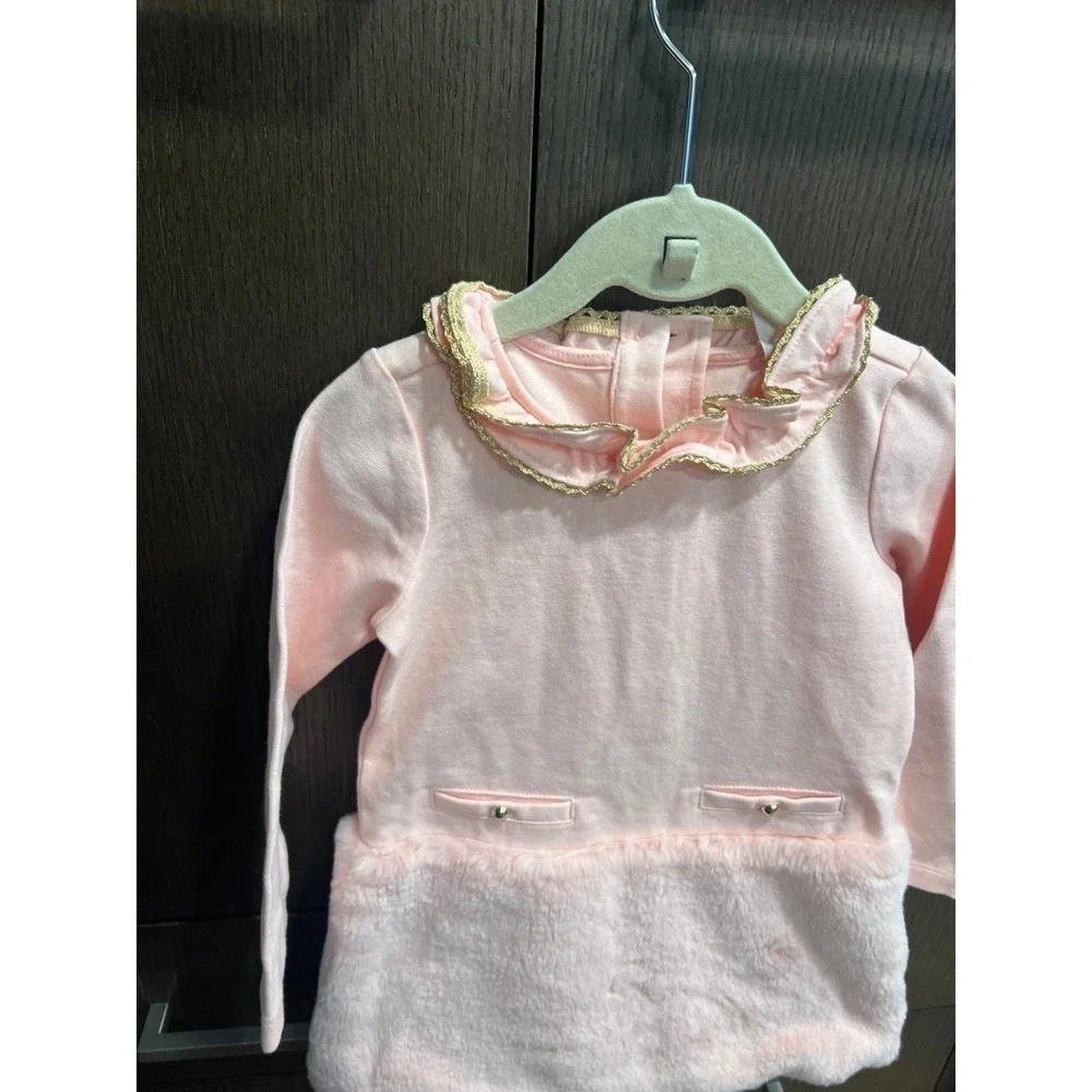 Janie and Jack Faux‎ Fur Dropwaist Ponte Dress in coral blush/pink 2T